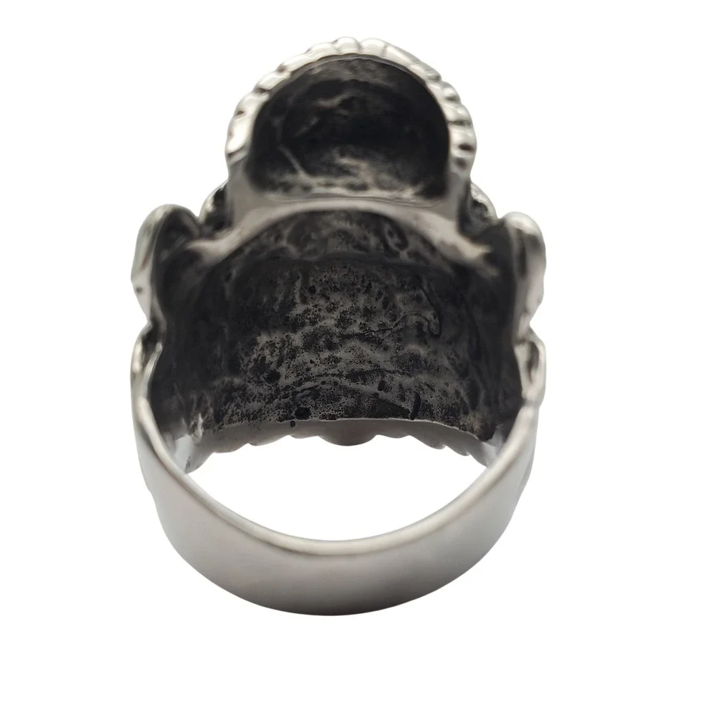 Skull Biker Ring Silver Tone Size 11 Headdress Feather Gothic Large Skeleton Vtg